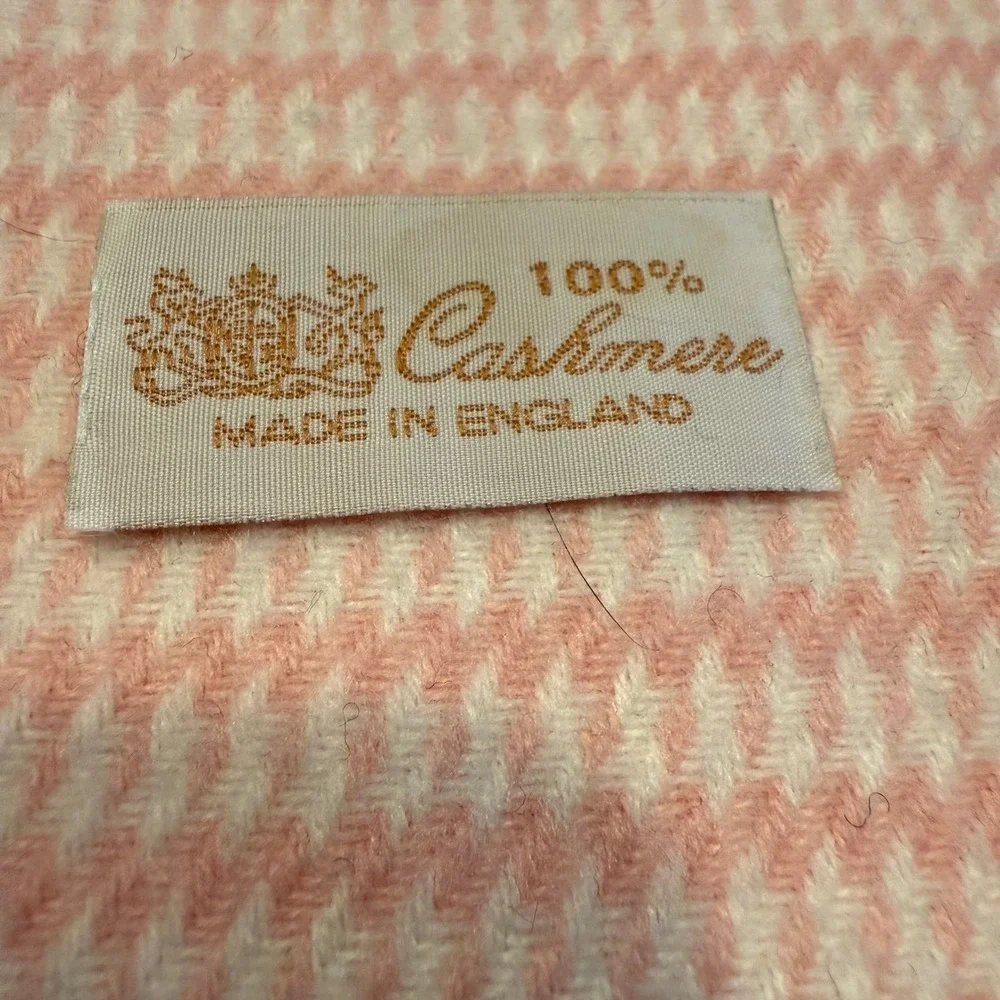 100% Cashmere Scarf Made in England‎ Pink Plaid Fringe 12x64
